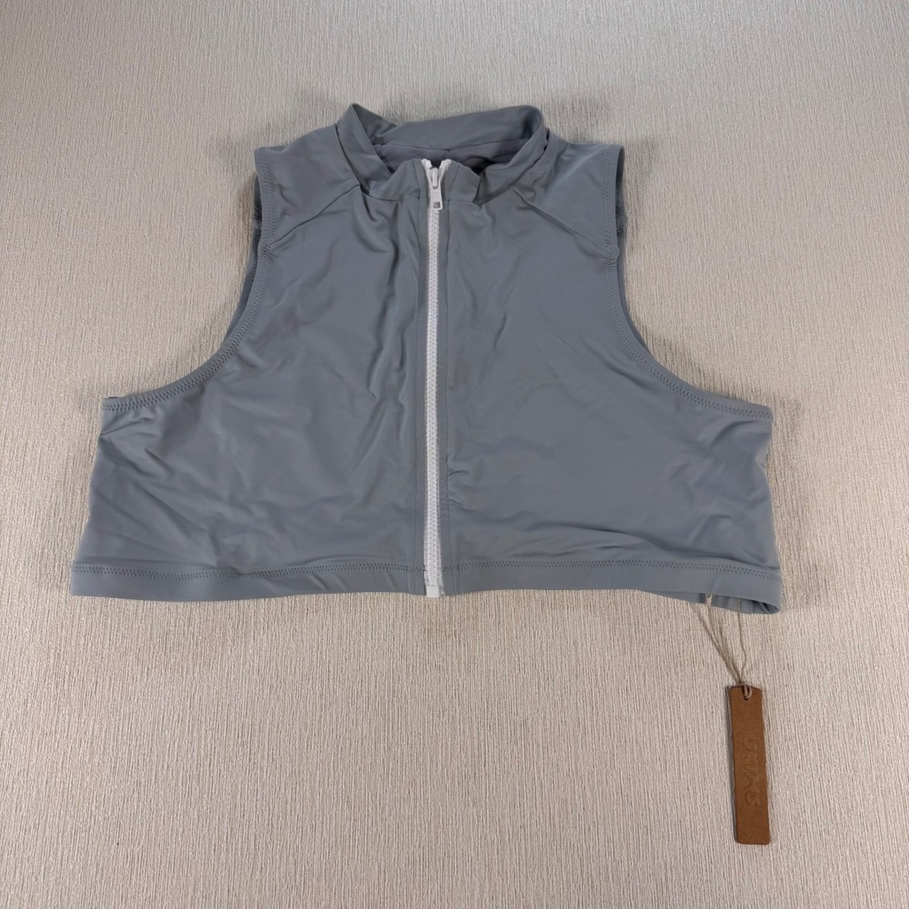 SKIMS Sporty Zipper Swim Mock Neck Top Pacific Blue Gray 2X TP-TNK-3007 NEW